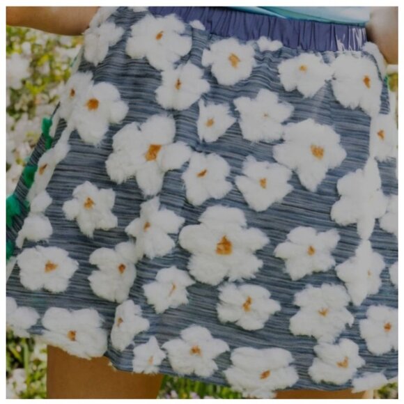 Queen of Sparkles Navy/Green?White Floral Smocked Midi Skirt – Size M (NWOT) - Picture 3 of 11